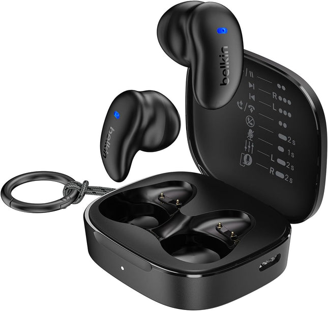 Belkin SoundForm Anywhere draadloze oordopjes, lichtgewicht oordopjes voor zijslapers, comfortabel en met lange gebruiksduur, Bluetooth 6.0, 26 uur batterijduur, IPX4, draadloze oordopjes voor slapen, sporten en meer - zwart