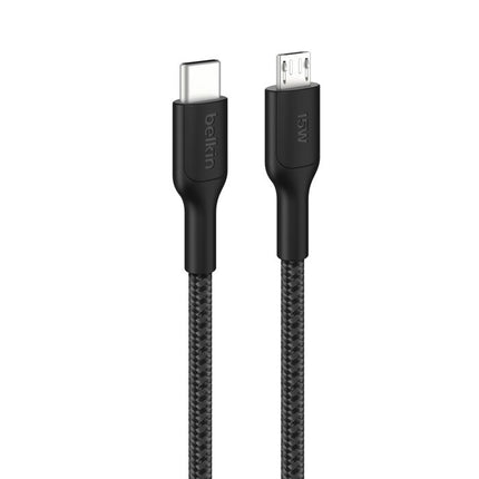 Gevlochten USB-C/Micro-USB-kabel (1 m, zwart)
