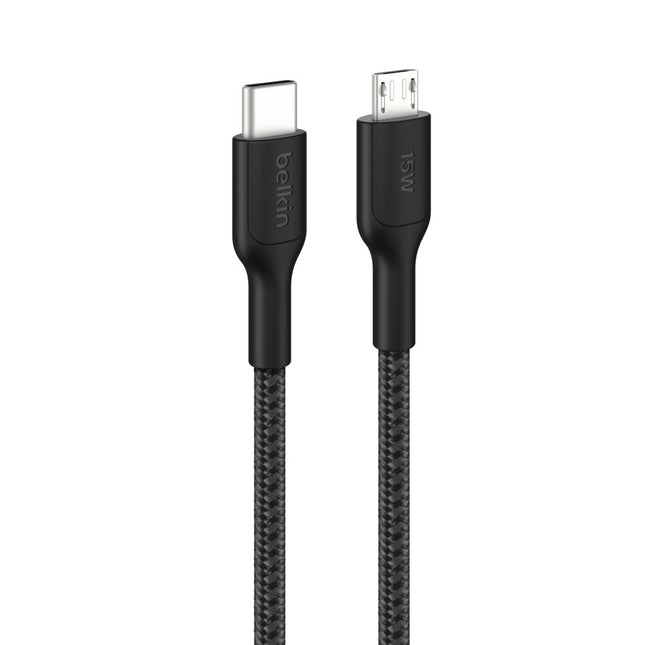 Gevlochten USB-C/Micro-USB-kabel (1 m, zwart)
