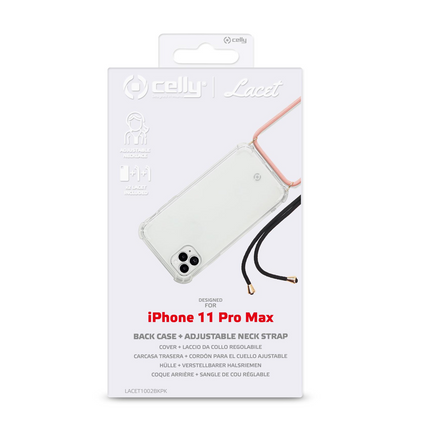 Celly Lacet Back Case + Adjustable Neck Strap For iPhone 11 Pro Max