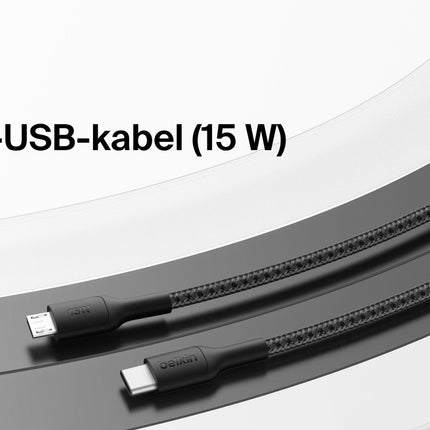 Gevlochten USB-C/Micro-USB-kabel (1 m, zwart)