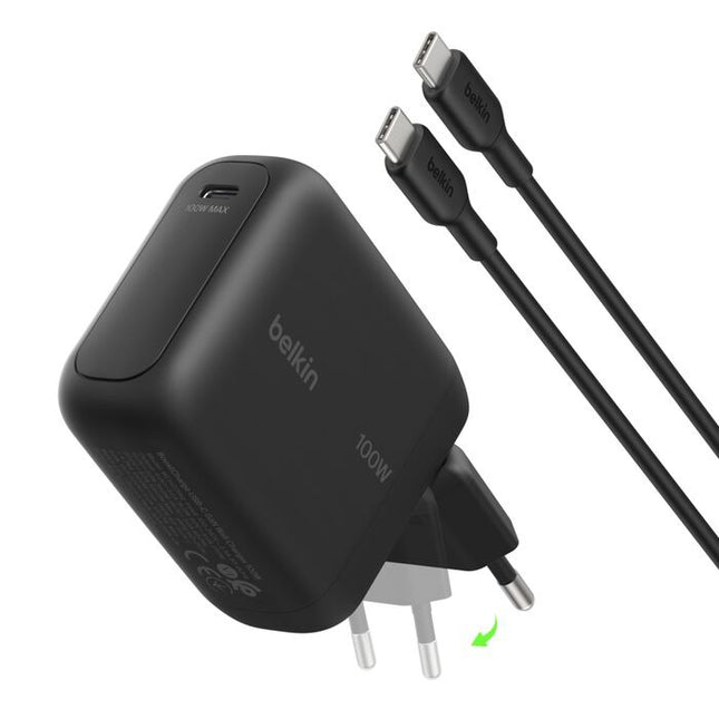 BoostCharge USB-C GaN Oplader (100 Watt ) + USB-C-kabel Zwart