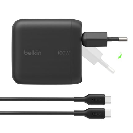 BoostCharge USB-C GaN Oplader (100 Watt ) + USB-C-kabel Zwart