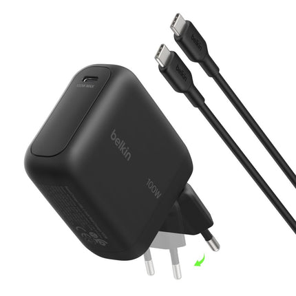 BoostCharge USB-C GaN Oplader (100 Watt ) + USB-C-kabel Zwart
