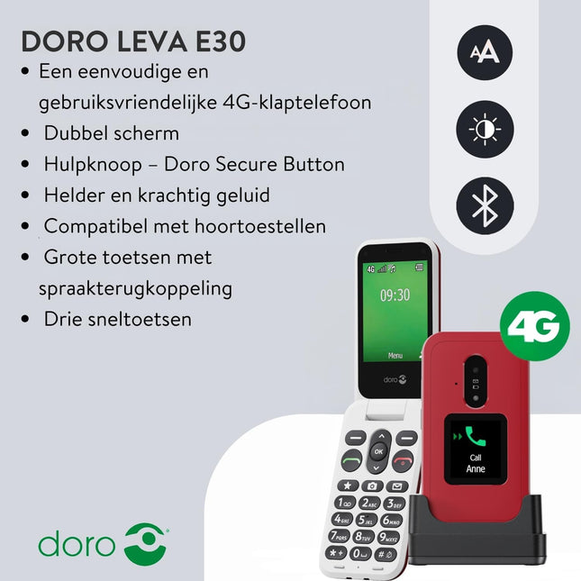 Doro Leva E30 4G Seniors Flip Phone