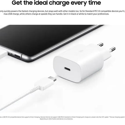Originele Samsung 25W Power Adapter met USB-C Kabel 1 Meter 3A Wit Bulk