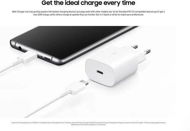 Originele Samsung 25W Power Adapter met USB-C Kabel 1 Meter 3A Wit Bulk