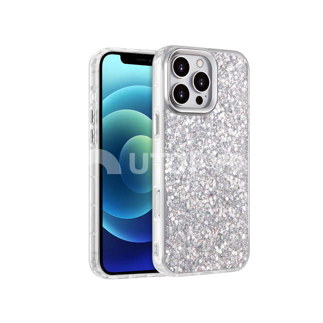 Hoesje zilver bling glitters backcover iPhone 16e / 17e