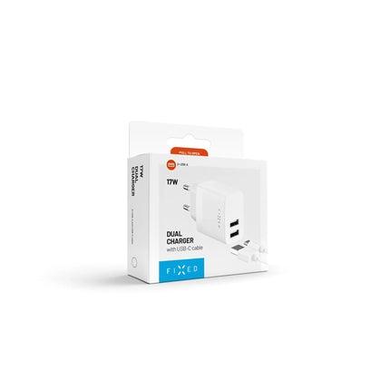 FIXED Dual USB Charger 17W + USB/USB-C Cable, white (EOL)