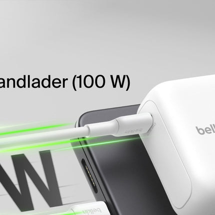 BoostCharge USB-C GaN Oplader (100 Watt ) + USB-C-kabel Wit