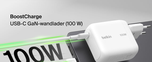 BoostCharge USB-C GaN Oplader (100 Watt ) + USB-C-kabel Wit