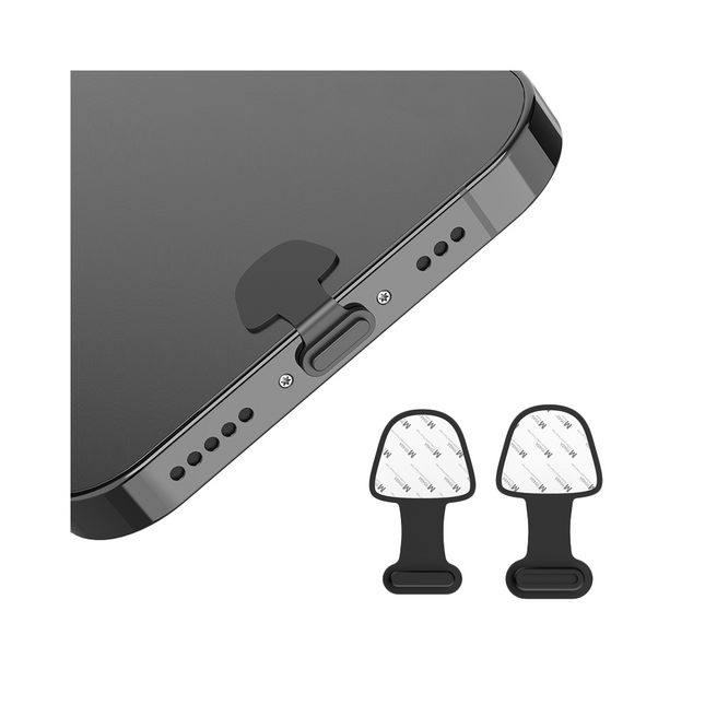Just in Case USB-C Port Covers with Adhesive Strip - Black (5-pack)