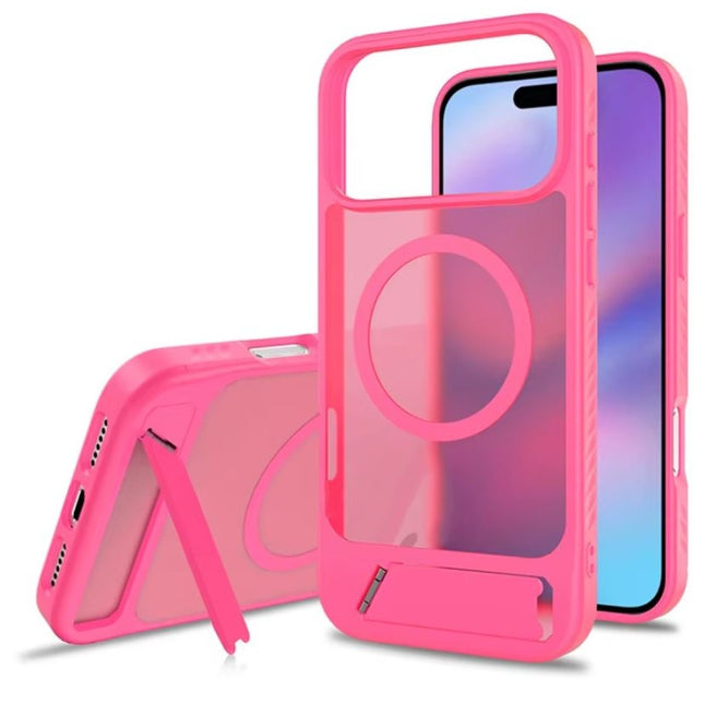 iPhone 17 Pro Max Hoesje Magnetic Magsafe Beugel Kickstand Case - Roze
