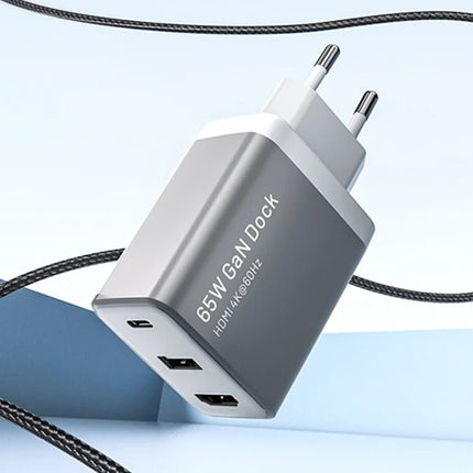 Vention FJAH0-EU USB(C+A)+HDMI GaN netstroomlader (60W/5W/4K@60Hz) (grijs)