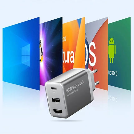 Vention FJAH0-EU USB(C+A)+HDMI GaN netstroomlader (60W/5W/4K@60Hz) (grijs)