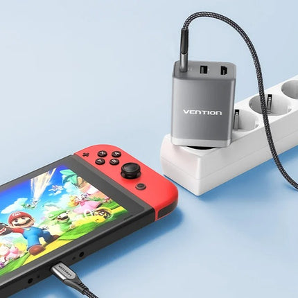 Vention FJAH0-EU USB(C+A)+HDMI GaN netstroomlader (60W/5W/4K@60Hz) (grijs)