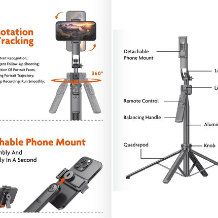 Xssive AI Gezichtsvolgende Quadrapod Selfiestick – XSS-FT01