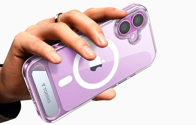 Torras Pstand Series hoesje voor iPhone 16 Plus (transparant)