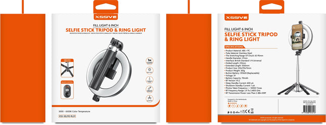 Xssive Selfiestick met Statief & Ringlamp