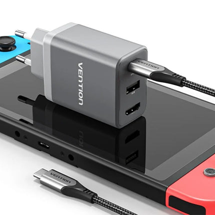 Vention FJAH0-EU USB(C+A)+HDMI GaN netstroomlader (60W/5W/4K@60Hz) (grijs)