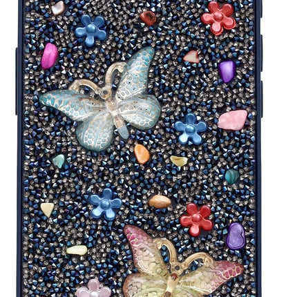 Hoesje iPhone 17e / iPhone 16e - CM Handmade 3D Butterfly Diamond Case - Blauw