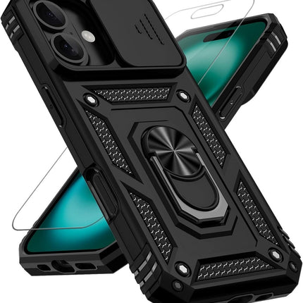 iPhone 17 - Camera Protection Kickstand Ring Armor - Zwart