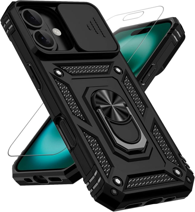 iPhone 17 - Camera Protection Kickstand Ring Armor - Zwart