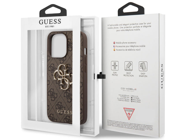 iPhone 13 Pro Max Backcase hoesje - Guess - Effen Bruin - Kunstleer