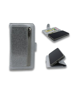 iPhone 11 - HQ Glitter Bookcase met Rits Zilver