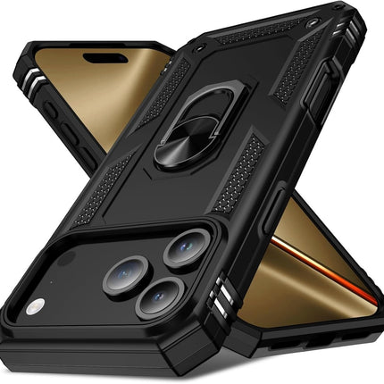 iPhone 17 Pro Max Hoesje Kickstand Ring Armor- Zwart
