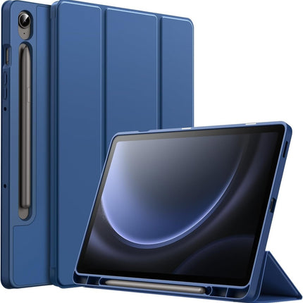 Samsung Tab S10 Lite/S10 FE/S9 FE/S9 - Silicone Smart Case Met Pen Slot - Donker Blauw