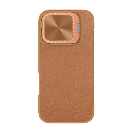 Nillkin Qin Prop Leather iPhone 16 Hoesje met Camera Cover Book Case Bruin