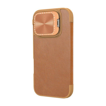 Nillkin Qin Prop Leather iPhone 16 Hoesje met Camera Cover Book Case Bruin