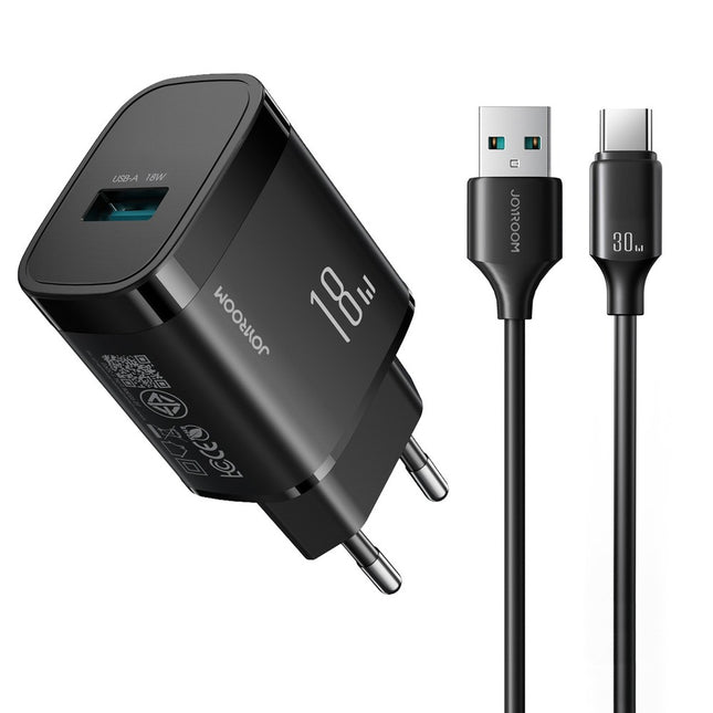 Joyroom JR-TF4 18W wandlader met 3A USB-A - USB-C 1m kabel - zwart