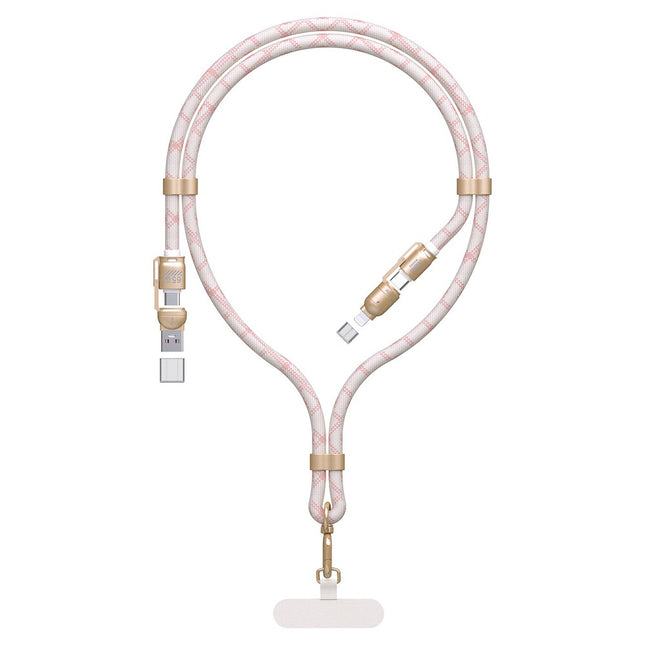 Dudao L20MAX 4-in-1 kabel/draagkoord USB-A / USB-C / Lightning PD QC 65W 1,5m - Roze