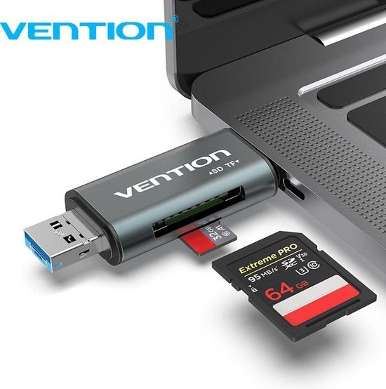 Vention USB Kaartlezer Micro-SD, SD en TF kaart - Micro USB, USB 2.0 en USB C aansluiting