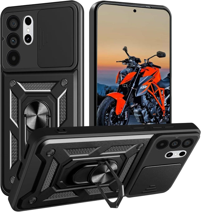 Samsung S26 Ultra - Hoesje Camera Protection Kickstand Ring Armor - Zwart