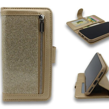 Samsung S10 - HQ Glitter Bookcase met Rits Goud