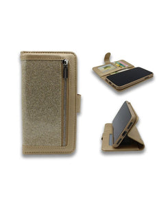 Samsung S10 - HQ Glitter Bookcase met Rits Goud