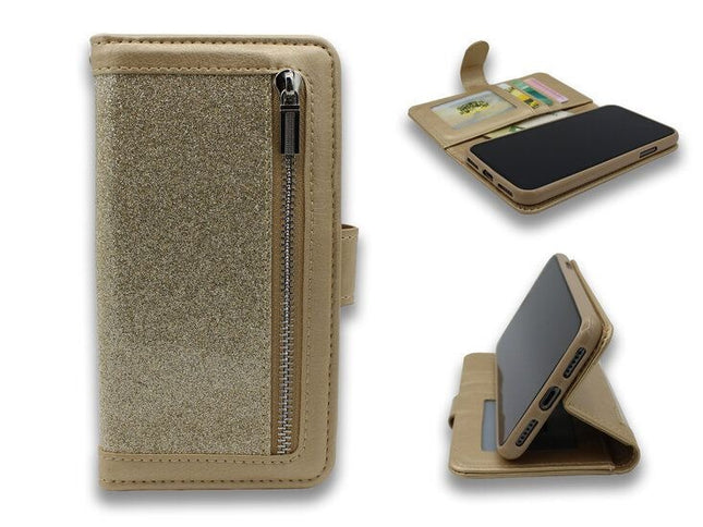 iPhone 11 Pro Glitter Bookcase met Rits Goud