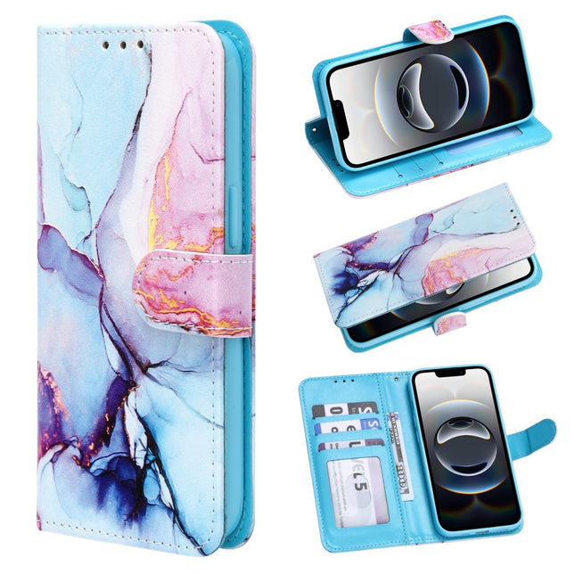 iPhone 17 Pro Max Hoesje Bookcase Print - Marmer Roze-Blauw