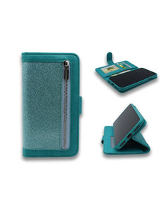 Samsung S9 - HQ Glitter Bookcase met Rits Turquoise