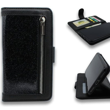 Samsung S9 - HQ Glitter Bookcase met Rits Zwart