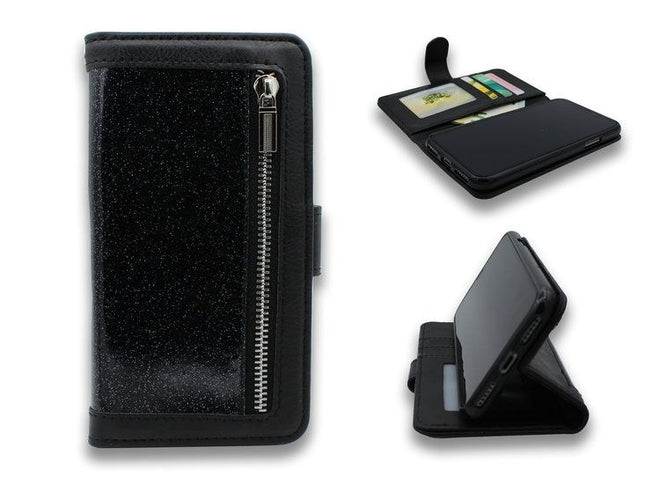 Samsung S9 - HQ Glitter Bookcase met Rits Zwart