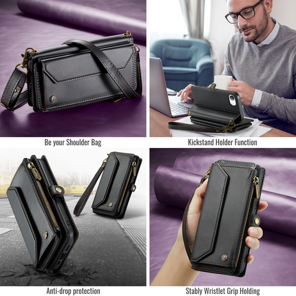 Wallet hoesje Geschikt voor iPhone 17e / Geschikt voor iPhone 16e hoesje - portemonnee tasje - Zwart