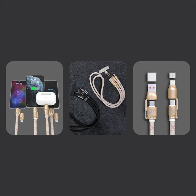 Dudao L20MAX 4-in-1 kabel/draagkoord USB-A / USB-C / Lightning PD QC 65W 1,5m - Roze