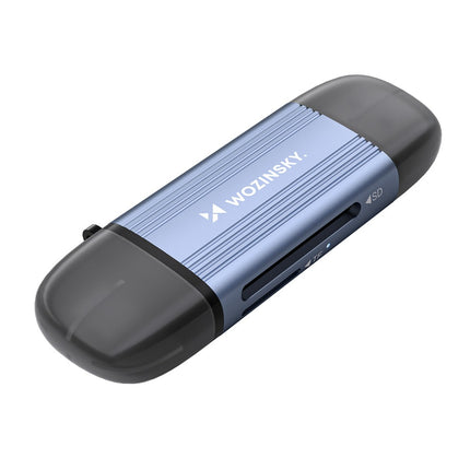 Wozinsky WCR-5G geheugenkaartlezer voor SD- en microSD-kaarten, USB-A 3.0 / USB-C 3.0, aluminium - grijs.