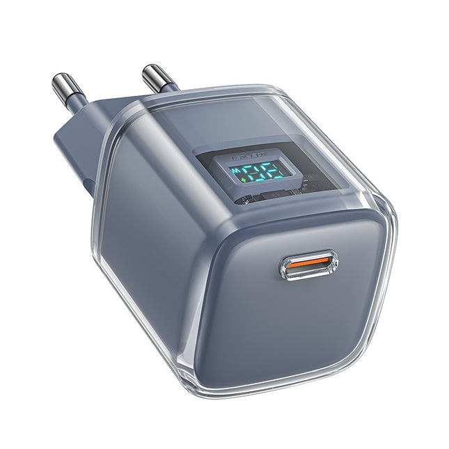 Acefast A53 PD 30W GaN USB-C-lader met display - grijs