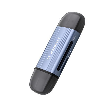 Wozinsky WCR-5G geheugenkaartlezer voor SD- en microSD-kaarten, USB-A 3.0 / USB-C 3.0, aluminium - grijs.
