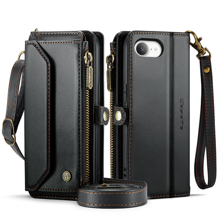 Wallet hoesje Geschikt voor iPhone 17e / Geschikt voor iPhone 16e hoesje - portemonnee tasje - Zwart